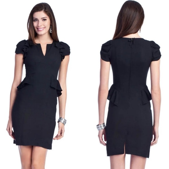 Rebecca Taylor Dresses & Skirts - Rebecca Taylor Black Daria Peplum V Neck Fluttler Sleeve Mini Dress - 4‎